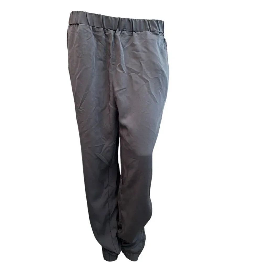 IMAN Global Chic Large Gray Pull On Pants Gold Zipper Ankles Lightweight NWT